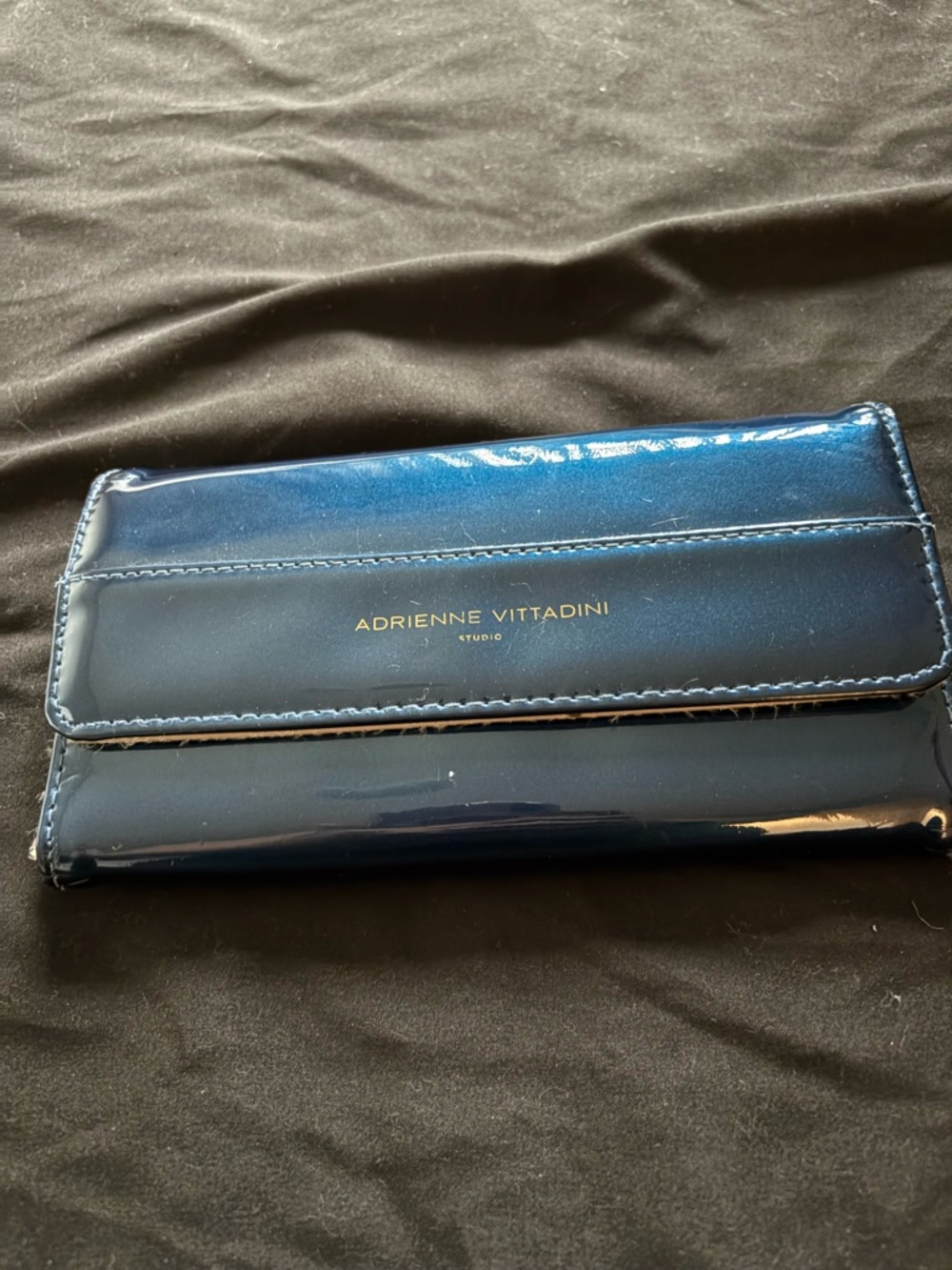 Adrienne Vittadini Glossy Navy Patent Fold Wallet